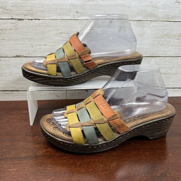 Born Women's Slip On Short Heel Sandals Leather Size 8 Brown Multi Color - Picture 1 of 11